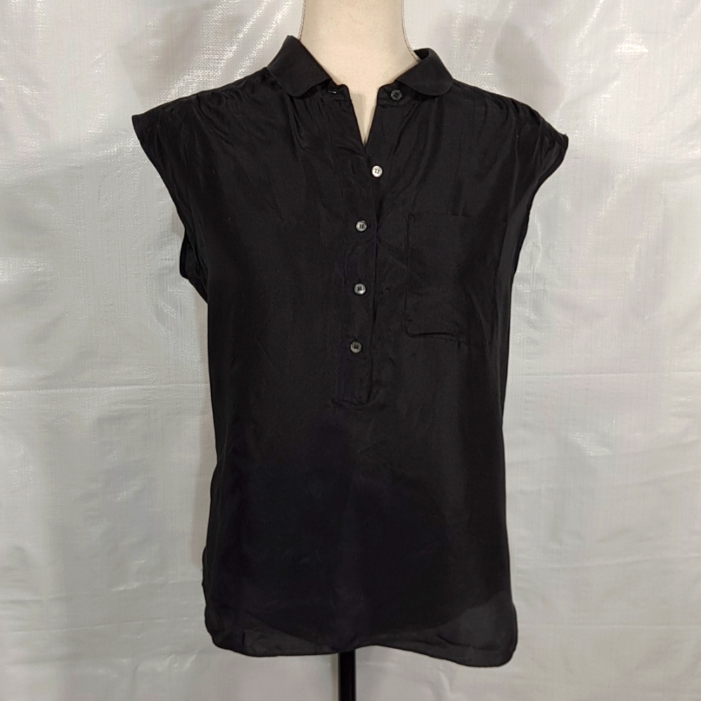 J. Crew Black Silk Sleeveless Henley Top